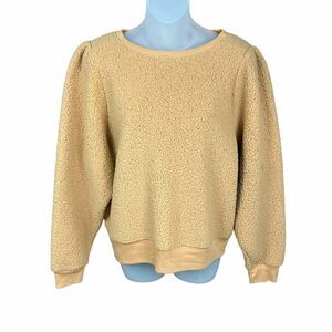 Treasure & Bond Brushed Fleece Sweatshirt Tan Doe Crew Neck  Ribbed Cuffs Large